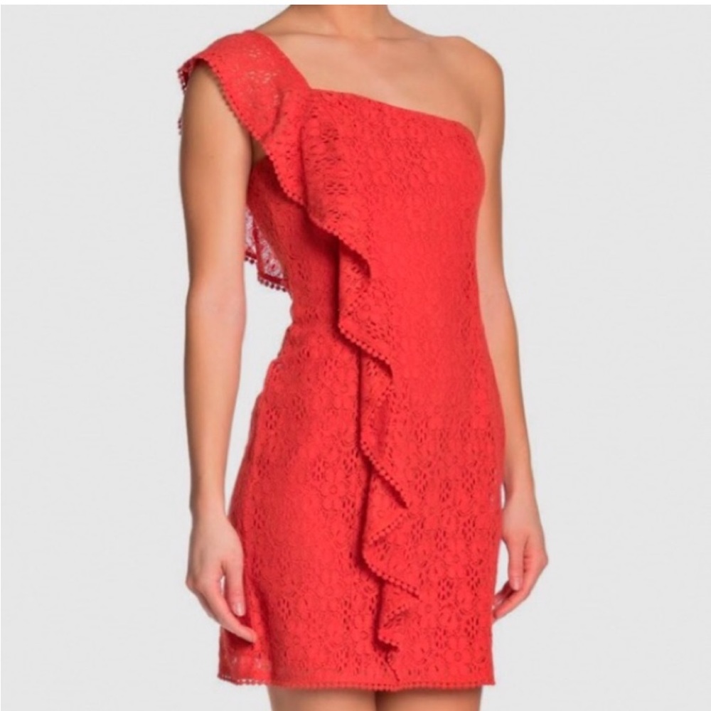 Cupcakes and Cashmere Burnt Red One Shoulder Dress